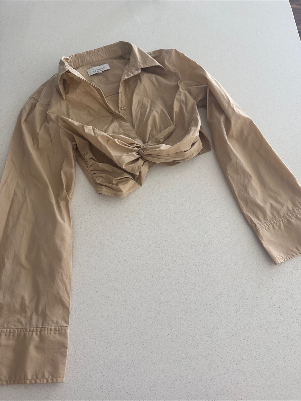 Neutral Twist-Front Crop Shirt - Women